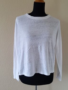 Eileen Fisher Organic Linen Long Sleeve Crop Tee Top​ Size XS White